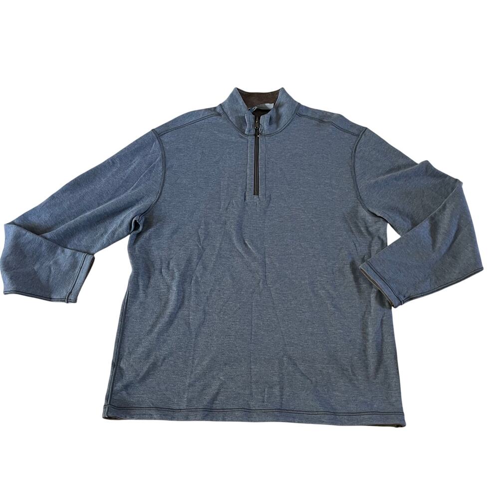 Round Tree & Yorke Blue Pullover Quarter Zip Sz M Preppy Quiet Luxury Old Money